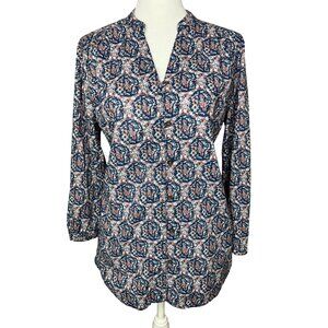 Lands End Womens Floral Pattern Button-Up Blouse Pleated Back Size 6
